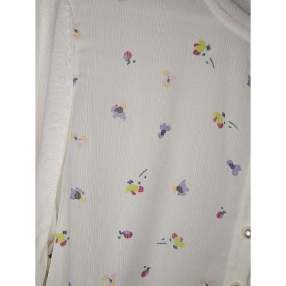 Karl Lagerfeld Paris Ivory Translucent Layered Floral Cropped Cardigan Large NWT - Picture 8 of 8